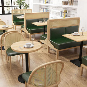 XZY OEM Moderne Hotel Restaurant Houten Tafel Rattan Stoel Sets Lederen Groene Booth Sofa Zitmeubilair - Product Image 3