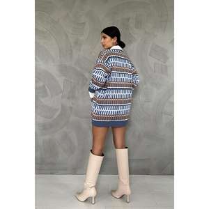 Suéter de Punto Estampado para Mujer, Manga Larga, Casual, Antipilling, 16 Gg, Cárdigan Largo, Estilo Oversize - Product Image 2