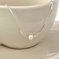 Collier de perles d'eau douce en argent sterling 925 pour femmes, chaîne de clavicule en os de serpent simple, design de personnalité chic
