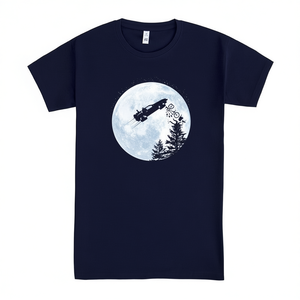 Camiseta del 20 Aniversario de Pampling, Diseño Gráfico de Auto con Luna Azul Oscura, Unisex, Ropa Promocional - Product Image 1