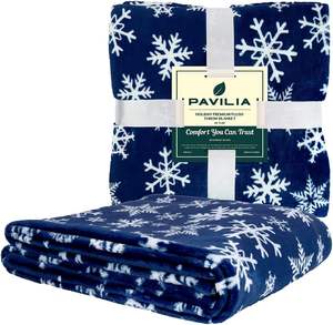 ผ้าห่มคริสมาสต์ Senge 100% โพลีเอสเตอร์นุ่มฟูอบอุ่นป้องกันการเกิดขนสี่ฤดูกำหนดขนาดได้ (น้ำเงิน/ขาว) - Product Image 3