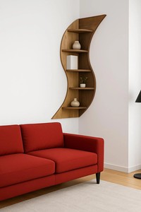 Étagères d'angle suspendues en bois uniques, étagère flottante pour mur - Product Image 6