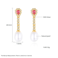 CZCITY Boucles d'oreilles pendantes vintage en argent sterling 925 avec perle d'eau douce pour femmes, design tendance