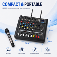 AOFO Mixeur audio professionnel 6 canaux 400W avec amplificateur intégré, USB, deux microphones sans fil pour sonorisation de scène KTV