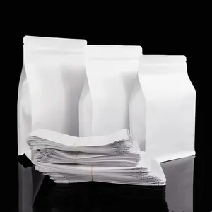 Doypack — sac en papier kraft blanc uni, emballage pour aliments, unités, avec fermeture à glissière, pour le thé et les aliments secs