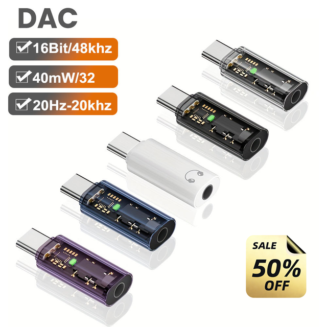 Type C to 3.5mm Audio Adapter Transparent Shell USB C to 3.5mm Earphone Jack AUX Audio Converter for Mobile Phone
