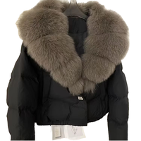 2025 Winter Damen Parka mit 90% Weißen Entenfedern, Winddicht, Großer Natürlicher Fuchsfell-Kragen, Flauschige Daunenjacke, Kurz, 90% Weiße Ente