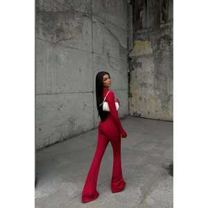 Mono rojo con detalles de ventana para mujer, cuello halter, cintura alta, talla grande, ajuste holgado, estilo fitness, estampado de club, midi, deportivo de verano, XS - Product Image 1