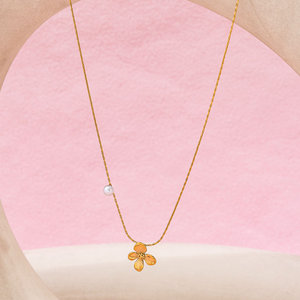 เครื่องประดับแฟชั่น JOOlim <span class=keywords><strong>สร้อย</strong></span>คอจี้ไข่มุกรูป<span class=keywords><strong>ดอก</strong></span><span class=keywords><strong>โคล</strong></span><span class=keywords><strong>เวอร์</strong></span>ชุบทอง18K สำหรับผู้หญิง - Product Image 6