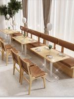 Ensemble de mobilier de café de style nordique, chaises en bois clair avec dossier tressé, suite de salle à manger moderne personnalisée pour cantine d'entreprise, hôtel