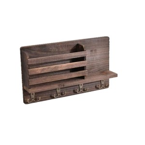 Wooden Wall-mounted Key <b>Rack</b> With <b>Shelf</b> And Hooks For Entryway Storage - Product Image 5