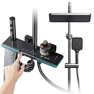 Set <span class=keywords><strong>Doccia</strong></span> <span class=keywords><strong>da</strong></span> Parete Quadrato in Rame Grigio Canna di Fucile di Alta Qualità con Display Digitale Intelligente e Barra Scorrevole per Casa - Product Image 1