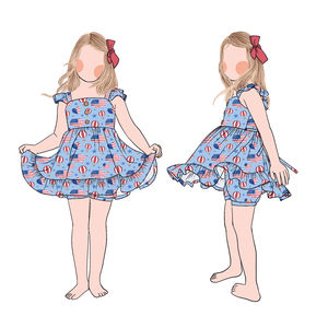 4 juillet été à volants manches filles tunique haut short ensemble avec mignon imprimé princesse bébé vêtements costumes - Product Image 1