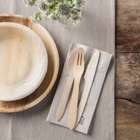 Ensemble de couverts en bois jetables naturels, vaisselle en bois biodégradable, emballés individuellement, disponibles pour les commandes en gros personnalisées