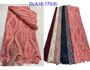 最新デザインアフリカスタイルフレンチレースダブルナイロンロープ刺繍レース女性レース生地スパンコール付き - Product Image 6