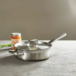 Heavy Duty Home Use Large Triply 3 Layer Bottom 304Stainless Steel Deep Frying Pan for Frying Sauteing Baking