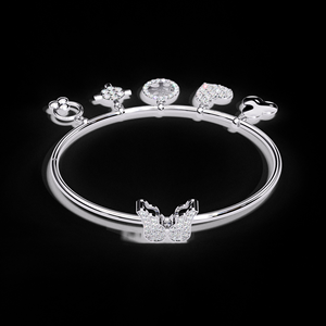 SHREERAJ SOLITAIRE Designer Sterling <b>Silver</b> Gold Heart <b>Charm</b> <b>Bracelet</b> Set with Key Lock Diamond Bangle Gift <b>for</b> Women - Product Image 4