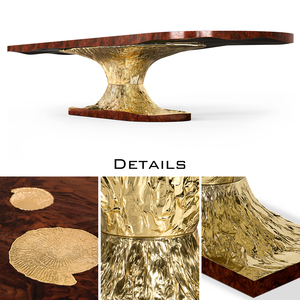 Table à manger ovale avec placage de racine de noyer Décoration de salle à manger Pied en laiton doré Table à manger haut de gamme de luxe moderne - Product Image 5