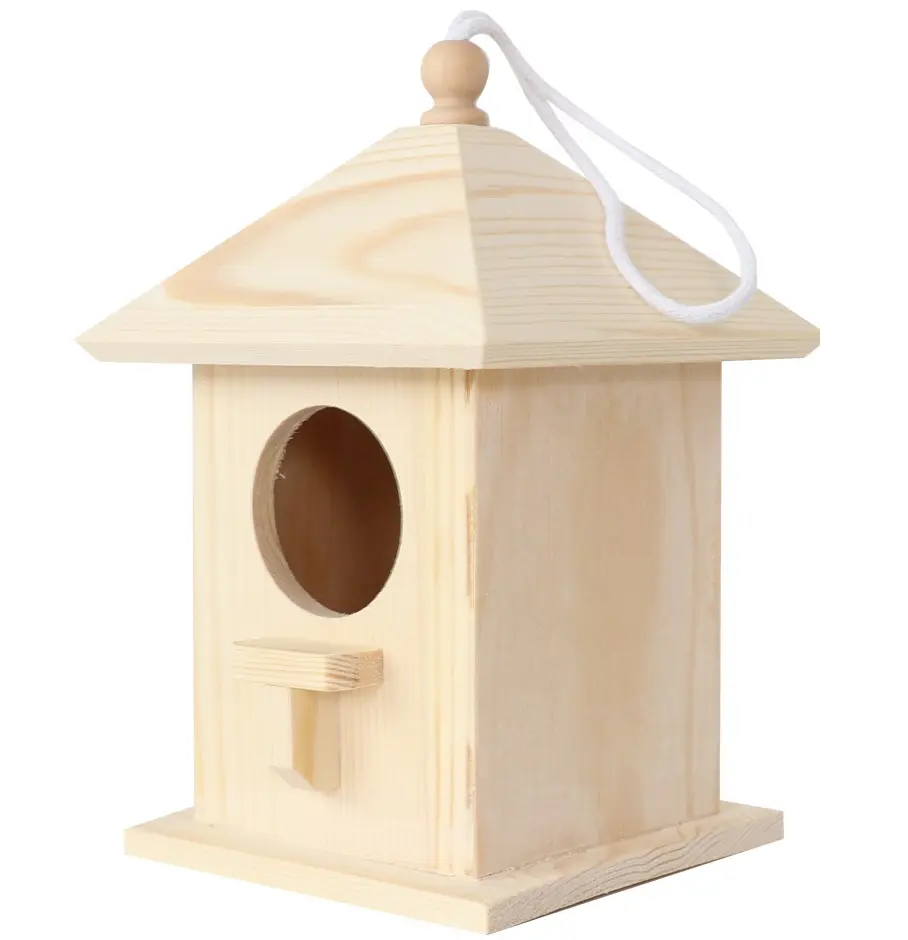 Fabrik Direkt verkauf Outdoor-Dekor Cedar Nesting Box Tree Hanging Unvollendete Plaid Holz Holz Oberfläche Basteln Vogel häuser