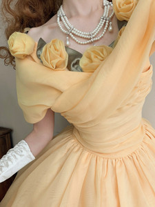 Vestido Largo Hecho a Mano Estilo Coreano Vintage Rose Story con Diamantes, Cuello de Una Sola Pieza, Sin Mangas, Silueta Lápiz, Estilo Princesa - Product Image 3