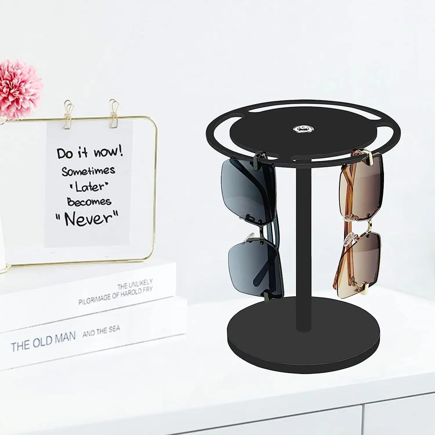 Support de lunettes de soleil en acrylique avec rotation à 360, présentoir de lunettes Organisateur de table pour lunettes noires