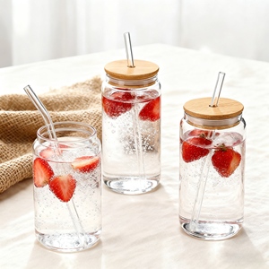 नम उच्च बोरोसिलिकेट ग्लास टंबलर 12 औंस/16 औंस/20 औंस विंटेज शैली डिशवॉशर सुरक्षित लकड़ी के ढक्कन सबलिमिनेशन अनुकूलन अनुकूलन योग्य ड्रिंकवेयर - Product Image 4