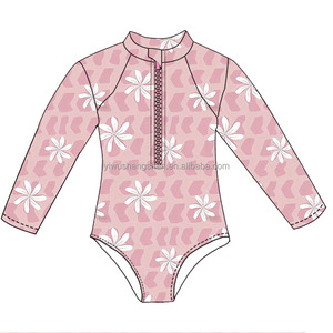 ชุดว่ายน้ำเด็กผู้หญิงลายฮาวายฤดูร้อนแบบสั่งทำพิเศษ แขนยาวแบบชิ้นเดียว ชุดว่ายน้ำบิกินี่แบบมีซิปสำหรับเด็กเล็ก - Product Image 4