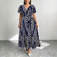 Robe de bal en mousseline imprimée personnalisée, taille plus, col en V, taille naturelle, manches courtes, longueur cheville, élégante, collection été 2026