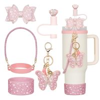 Lot de 6 accessoires pour gobelet isotherme de 40 oz : breloque réutilisable pour bouteille d'eau avec poignée, corde, paille, bouchon et protège-gobelet en silicone