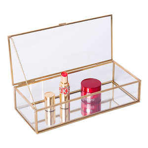 KA22708 Trinket Storage Box Glass Jewelry Boxes Gold Jewellery Case