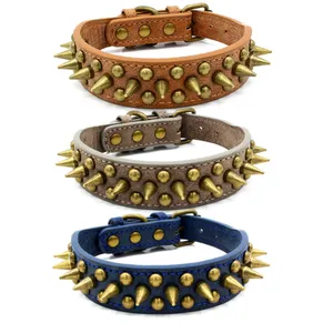Bronze Mushrooms Spiked Rivet Studded Pet Collars Wholesale New Style Adjustable PU Leather Personalized Dogs Solid High-quality