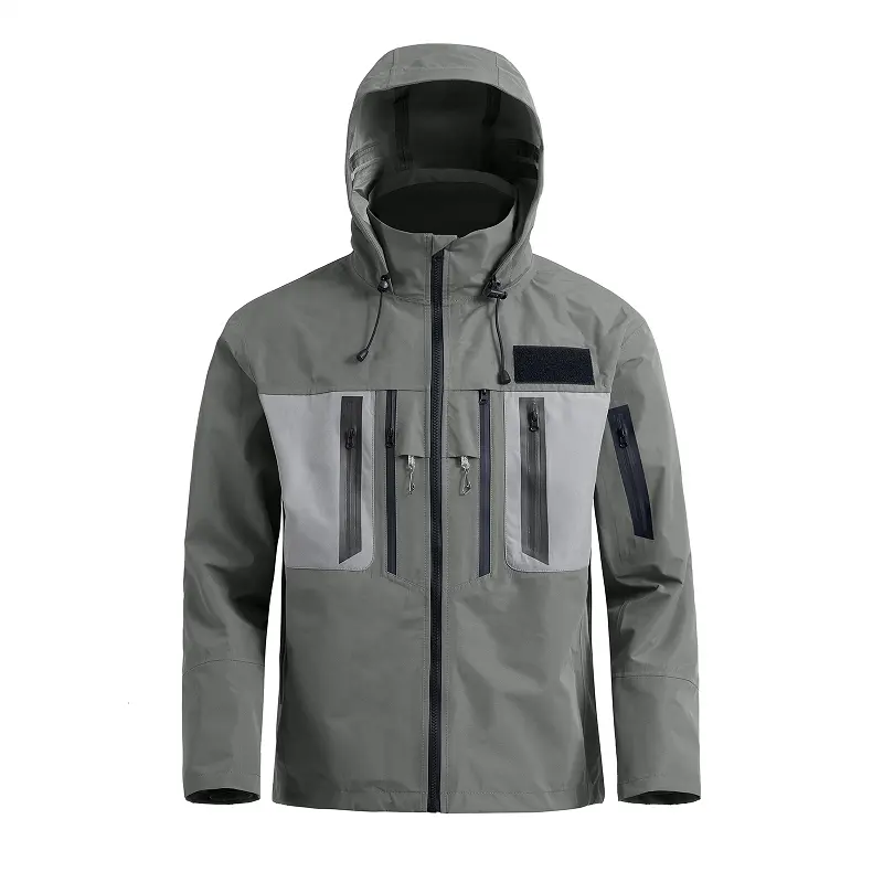 Benutzer definierte 3-lagige Polyester Herren jacken Wind dichte wasserdichte atmungsaktive Angel kleidung Regen jacke Outdoor Jacke