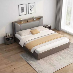 Modern Minimalist <b>Solid</b> <b>Wood</b> Platform <b>Bed</b> 1.8M Soft Headboard Bedroom Furniture - Product Image 1