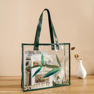 Source Manufacturer Car-sewn Laser <b>Bag</b> PVC <b>Transparent</b> Waterproof Beach Handbag Double Handles Letter Colorful Large-capacity - Product Image 1