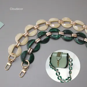 Vintage Chunky Plastic Chain Accessories For Handbags Women Big Gold Plated Bag Linked Chain Beige Green Round Acrylic Bag Chain