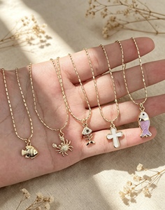 Gold Plated Fish Crab Cross Pendant Necklace Ocean Series Accessories Rhinestone Charm <b>Chain</b> Pendant Necklace - Product Image 6