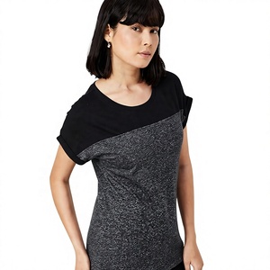 EVER GLOW Women's Asymmetric Color Blocked Cap Sleeve T-Shirt Knitted <b>Turtleneck</b> Breathable Regular Fit Summer Logo Anti-UV - Product Image 1