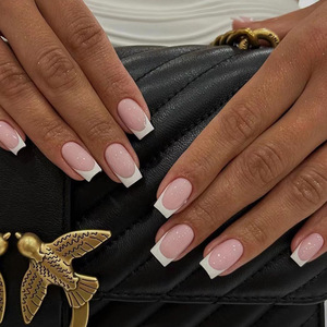 24 Uds. <span class=keywords><strong>Uñas</strong></span> Postizas Acrílicas Francesas Cuadradas Simples Tipo Ataúd, Venta al por Mayor, <span class=keywords><strong>Uñas</strong></span> a Presión de Cobertura Completa con Pegamento - Product Image 4