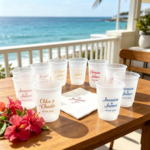 Gobelets en plastique pour mariage 14oz, gobelets jetables 8oz pour réception, gobelets transparents épais, gobelets « Joyeux Avenir », gobelets « <span class=keywords><strong>Monsieur</strong></span> et Madame », gobelets « Juste Mariés » - Product Image 1