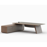 Bureau de direction moderne de luxe en forme de L, bureau de PDG, mobilier de bureau en bois avec armoire latérale