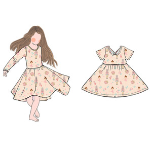 Vestido de Bambú/Algodón para Niñas, Modelo Cd-5-2, Corte en A, Manga Corta, Espalda Cruzada en X, para Bebés y Niñas Pequeñas - Product Image 1