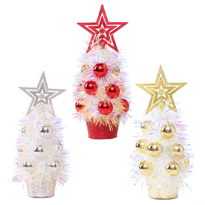 Mini PVC Nhân Tạo Tinsel Tabletop Cây Giáng Sinh Với Sao Cây Topper Và Đồ Trang Trí Cho Xmas Bảng Trang Trí - Product Image 1
