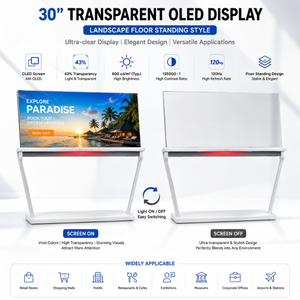 30 Inch Transparent OLED Landscape Floor Standing Digital <b>Signage</b> Interactive Animation Advertising Screen Anti-Reflection - Product Image 1