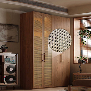 European <strong>Pine</strong> Board Coat Cabinet <strong>Solid</strong> Wood Handle Rattan Door Enf Grade Walnut Bedroom Furniture Home Storage <strong>Wardrobes</strong> - Product Image 4