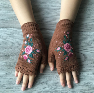 S9529 vente en gros, Logo personnalisé tricoté à la main, mitaines florales d'hiver, <span class=keywords><strong>Crochet</strong></span> rétro, gants sans <span class=keywords><strong>doigts</strong></span> pour femmes, 2023 - Product Image 5