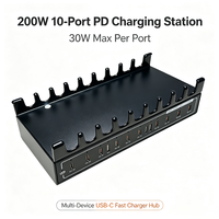 Station de charge USB-C PD PPS 200W à 10 ports, 30W 45W max par port, concentrateur de charge rapide multi-appareils pour la maison et le bureau