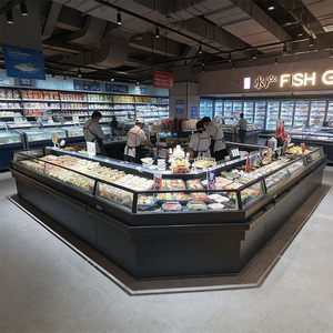 <span class=keywords><strong>Vitrine</strong></span> réfrigérée ouverte pour viande et poisson de supermarché, comptoir <span class=keywords><strong>libre</strong></span>-<span class=keywords><strong>service</strong></span> avec <span class=keywords><strong>vitrine</strong></span> réfrigérée - Product Image 4