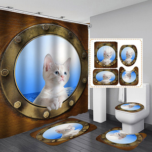 4 pezzi carino gatto nero occhi graduali tenda da doccia per il bagno - Product Image 5