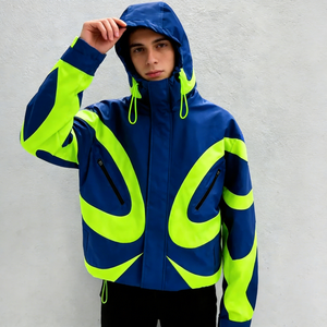 Men <strong>Jackets</strong> Color Block Hooded Waterproof Windproof Neon <strong>Green</strong> Blue Outdoor Streetwear Oversized <strong>Jackets</strong> for <strong>Skiing</strong> - Product Image 1
