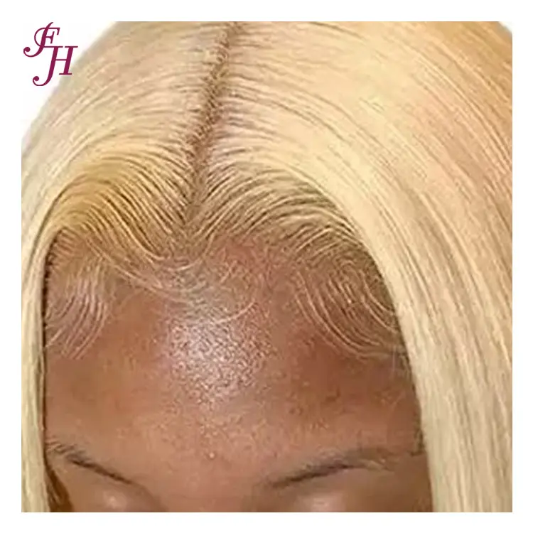 FH-extensiones de pelo con cierre frontal de encaje, accesorio de pelo transparente suizo prearrancado, color rubio 613, 5x5